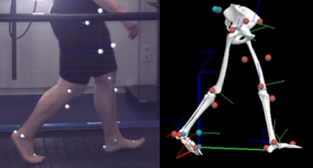 Análisis biomecánico en 3 dimensiones de uno de los participantes en el estudio. Pruebas realizadas en el laboratorio HumanLab de iMuds (UGR) 