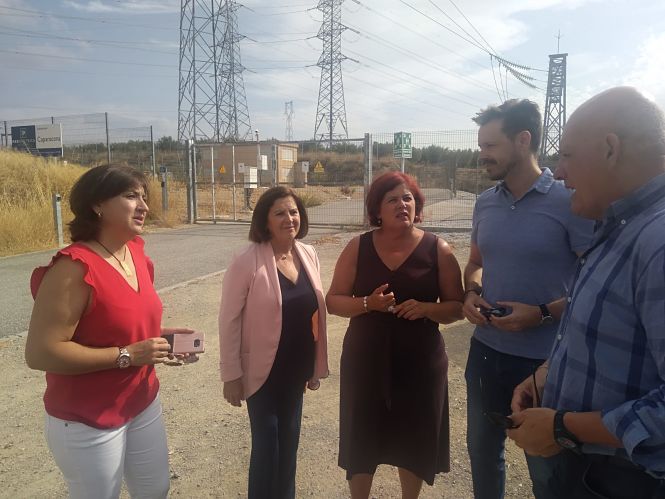 Elvira Ramón con otros miembros del PSOE en la central eléctrica de Caparacena (PSOE)