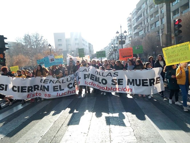 Imagen de la manifestación de educación a su llegada a la zona de Puerta Real, en Granada (USTEA)
