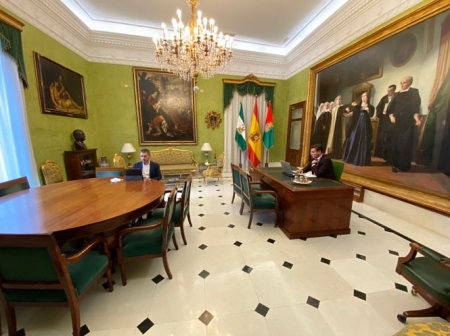 Luis Salvador y Manuel Olivares en la asamblea telemática (AYUNTAMIENTO) Luis Salvador y Manuel Olivares en la asamblea telemática (AYUNTAMIENTO)