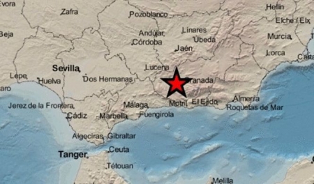 Mapa de Andalucía con la señalización del epicentro del terremoto registrado en Atarfe (EMERGENCIAS 112 ANDALUCÍA) 