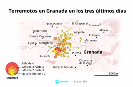 Mapa con terremotos registrados en Granada durante los últimos tres días (EUROPA PRESS)