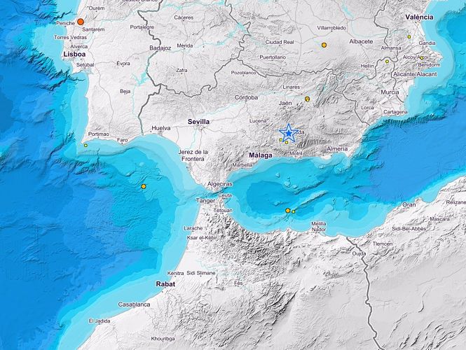 Mapa de terremotos de baja intensidad en Granada (IGN) 