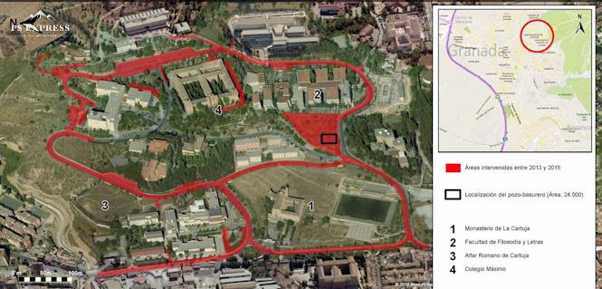 Mapa del campus de Cartuja en que la UGR ha analizado un antiguo basurero (UGR)