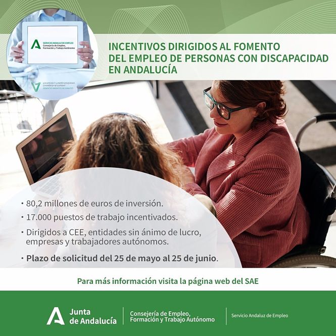 Cartel de la nueva convocatoria de ayudas de la Junta a la contratación de personas con discapacidad - (JUNTA DE ANDALUCÍA)