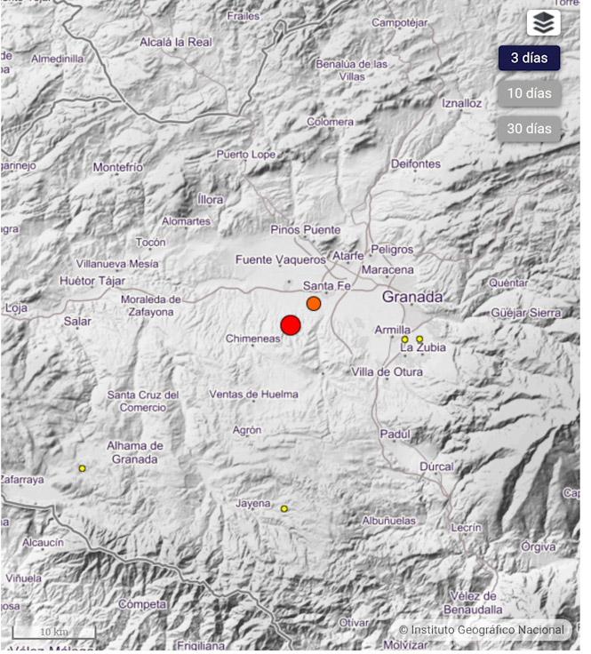 Terremotos con epicentro en Chauchina y Santa Fe (IGN) 