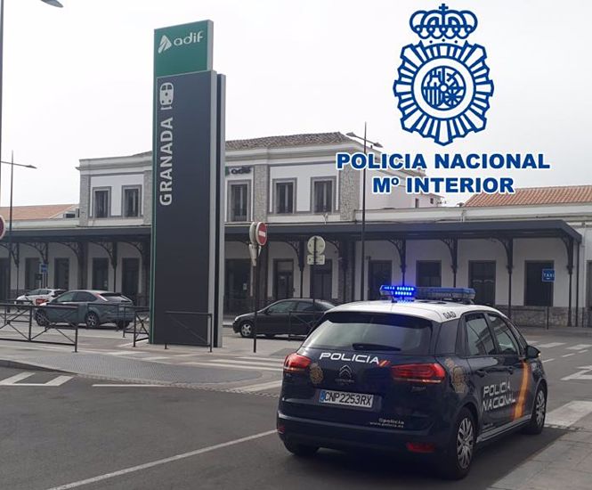 Un coche de la Policíaa Nacional en la estación de tren de Granada (POLICÍA NACIONAL) 