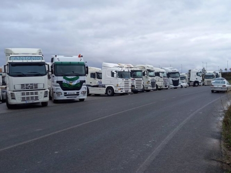 Camiones a la entrada de Granada (PLATAFORMA EN DEFENSA DEL SECTOR DEL TRANSPORTE)