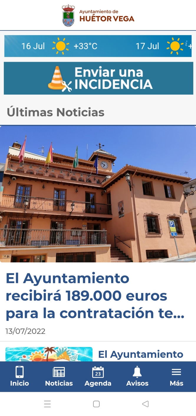 Captura de pantalla de la nueva aplicación (AYTO. HUÉTOR VEGA)