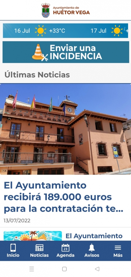 Captura de pantalla de la nueva aplicación (AYTO. HUÉTOR VEGA)