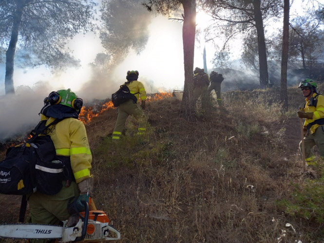 Efectivos del Plan Infoca trabajan para sofocar el incendio de San Miguel, en Granada, en imagen de archivo (INFOCA)
