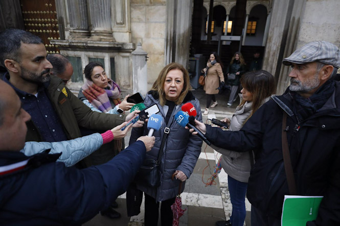 María del Mar Villafranca atendiendo a los medios antes del juicio (ÁLEX CÁMARA - EUROPA PRESS)