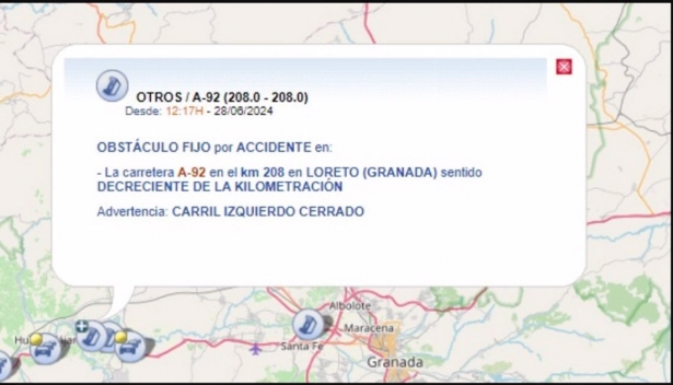 El vuelco de dos camiones en la A-92 en sendos accidentes provocan varios kilómetros de retenciones (DGT) El vuelco de dos camiones en la A-92 en sendos accidentes provocan varios kilómetros de retenciones (DGT)