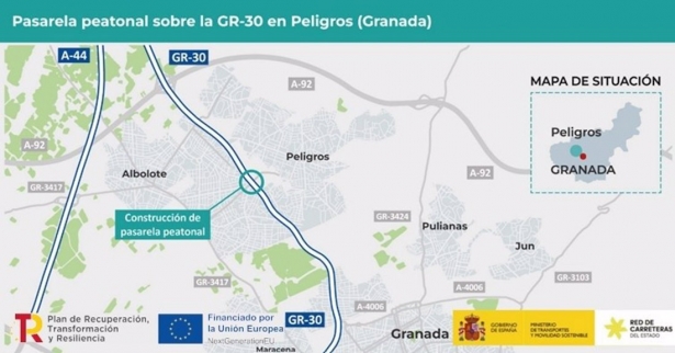 Mapa de la pasarela peatonal sobre la GR-30 en Peligros (DELEGACIÓN DEL GOBIERNO EN ANDALUCÍA)