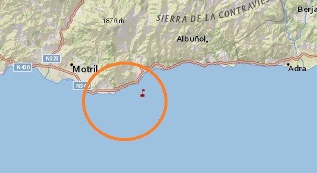 Mapa difundido en redes sociales por Salvamento Marítimo sobre el lugar del rescate de dos personas en kayaks (PERFIL DE SALVAMENTO MARÍTIMO EN LA RED SOCIAL X)