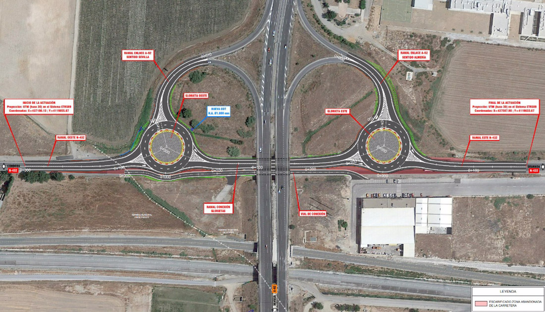 Imagen del proyecto de remodelación y reordenación de los accesos del enlace de la carretera N-432 con la autovía A-92 (MITMA)