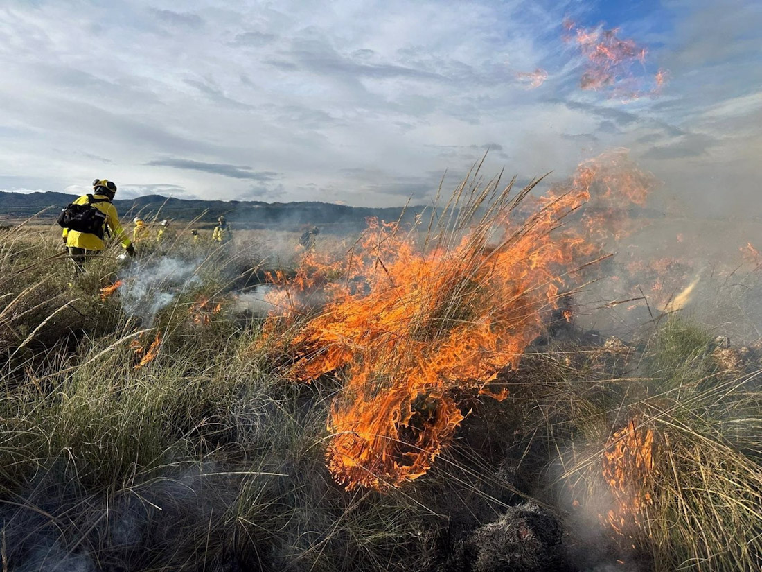 Fuego de la quema prescrita en el monte público de Cerros de Abajo, el pasado jueves 12 de diciembre (PERFIL DEL INFOCA EN X)