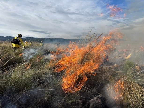 Fuego de la quema prescrita en el monte público de Cerros de Abajo, el pasado jueves 12 de diciembre (PERFIL DEL INFOCA EN X)