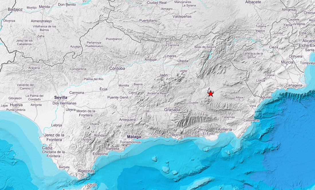 Captura de pantalla de la localización del seísmo con epicentro en Zújar (WEB DEL IGN)