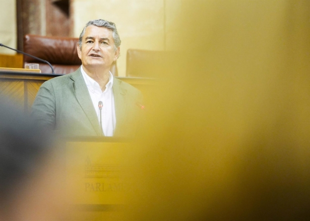 El consejero de la Presidencia, Interior, Diálogo Social y Simplificación Administrativa, Antonio Sanz, en el Pleno del Parlamento andaluz (JOAQUÍN CORCHERO/PARLAMENTO DE ANDALUCÍA)
