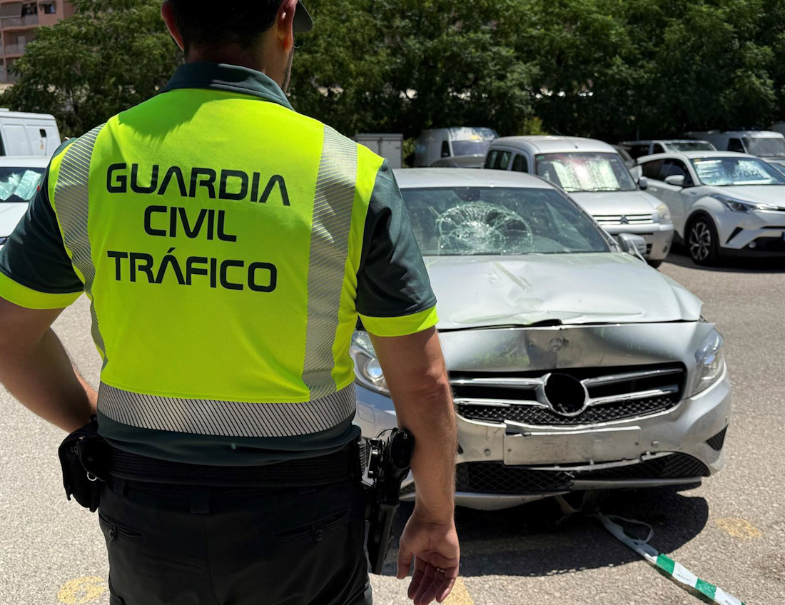 Vehículo implicado en el accidente ante un agente (GUARDIA CIVIL DE GRANADA)