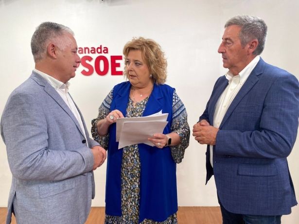 Imagen de Fátima Gómez, junto a José María Villegas y Manuel Martínez. (PSOE)