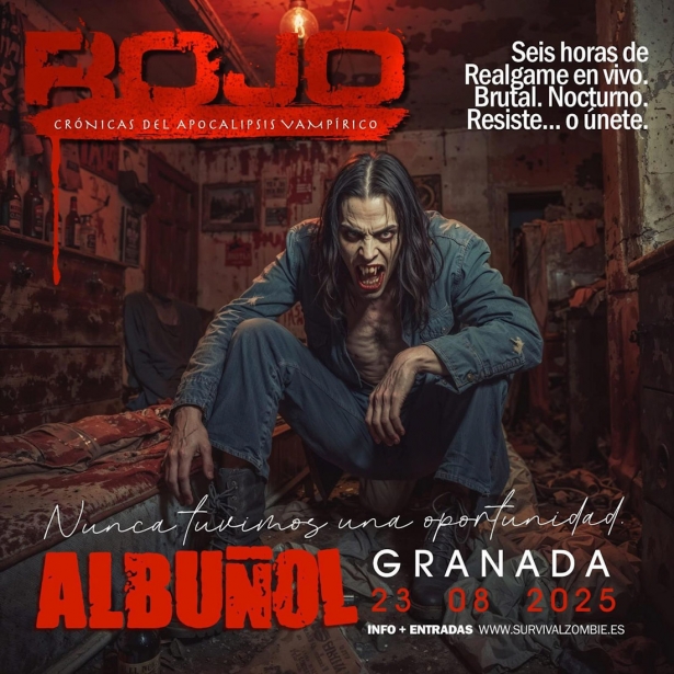 Cartel del juego de terror en vivo `Rojo: Crónicas del Apocalipsis Vampírico` (AYUNTAMIENTO DE ALBUÑOL)
