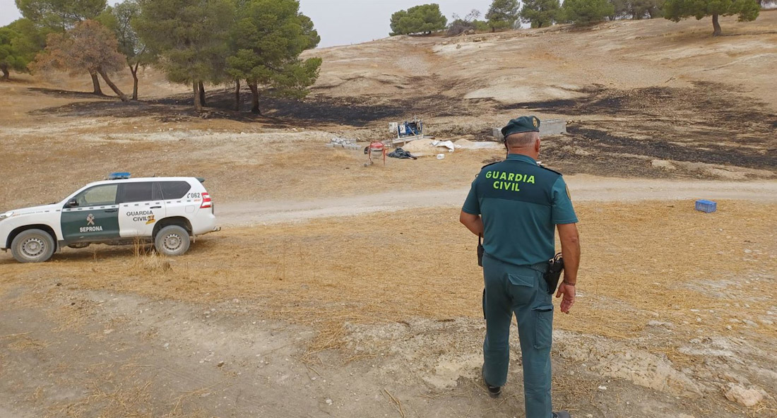 Agente de la Guardia Civil en tareas de investigación en la zona afectada por el incendio de Benamaurel y Castilléjar, en el norte de la provincia de Granada (GUARDIA CIVIL)