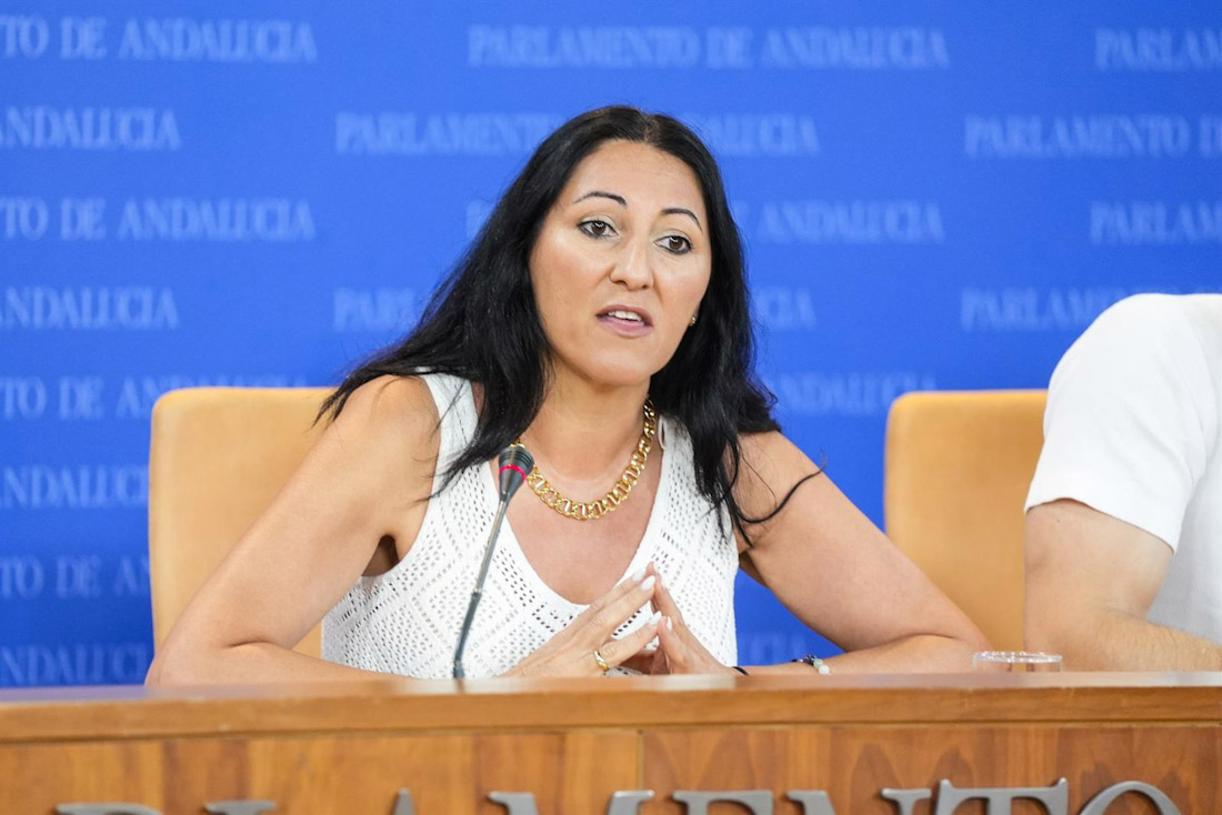 La portavoz adjunta del grupo Por Andalucía, Alejandra Durán, en rueda de prensa en el Parlamento andaluz (JOAQUIN CORCHERO - EUROPA PRESS)