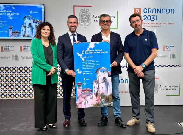 Presentación del programa de la OCG en los barrios de la ciudad de Granada, con el concejal de Cultura, Juan Ramón Ferreira (2d) (AYUNTAMIENTO)