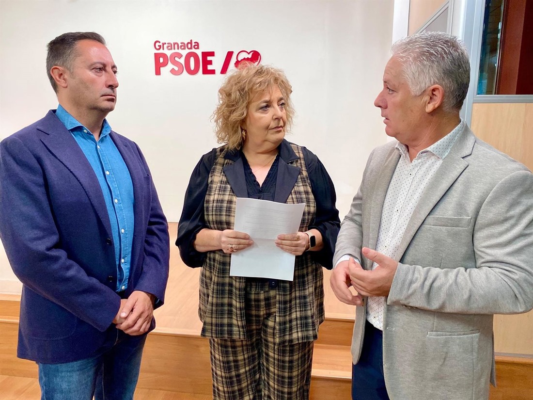 Desde la izquierda los diputados provinciales del PSOE Eloy Vera, Fátima Gómez y José María Villegas (PSOE)