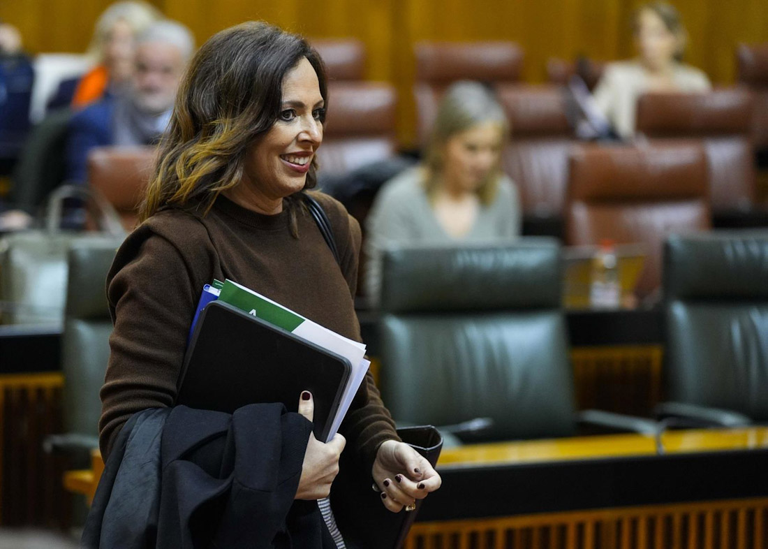 La consejera de Fomento, Rocío Díaz, este pasado martes en el Pleno del Parlamento (JOAQUÍN CORCHERO/PARLAMENTO DE ANDALUCÍA)