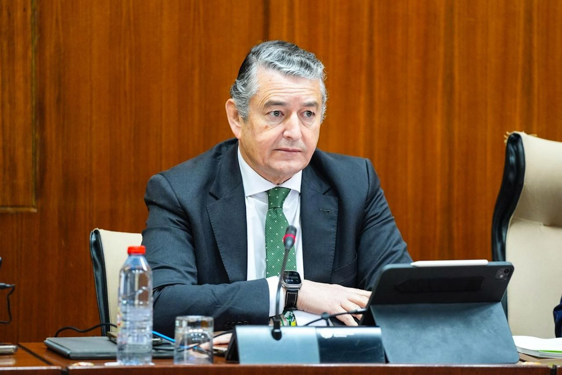 El consejero de Sanidad, Presidencia y Emergencias, Antonio Sanz, en la Comisión del Parlamento de Andalucía (JUNTA DE ANDALUCÍA)
