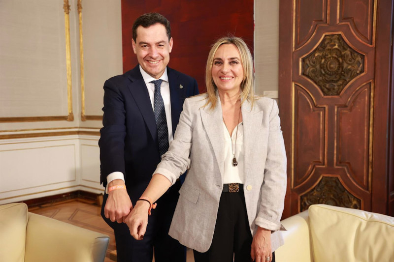 El presidente de la Junta de Andalucía, Juanma Moreno, durante la reunión mantenida con la alcaldesa de Granada, Marifrán Carazo. (ROCÍO RUZ - EUROPA PRESS)