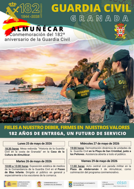 Los actos conmemorativos del 182 aniversario de la fundación de la Guardia Civil tendrán lugar la próxima semana en Almuñécar.