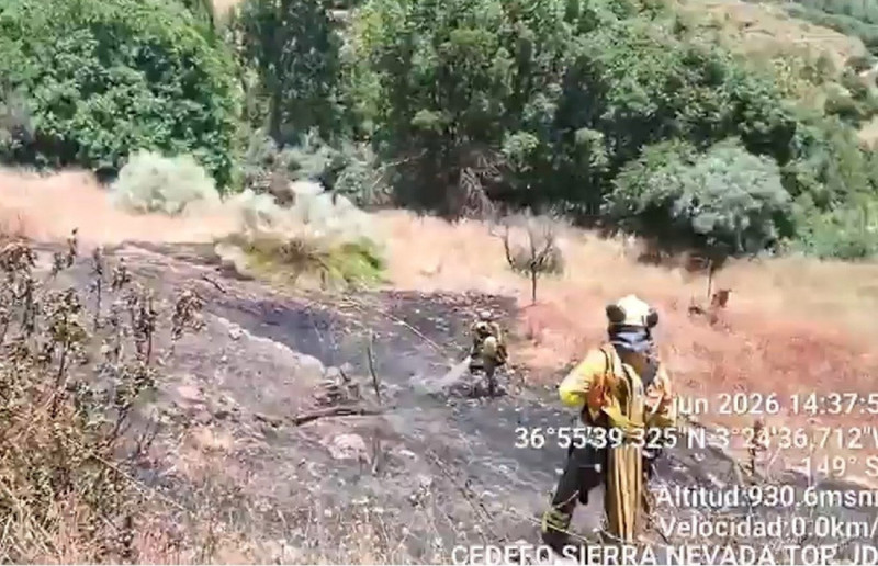 Tareas de refresco en la zona afectada por un incendio forestal en Soportújar. Imagen de archivo (PLAN INFOCA)