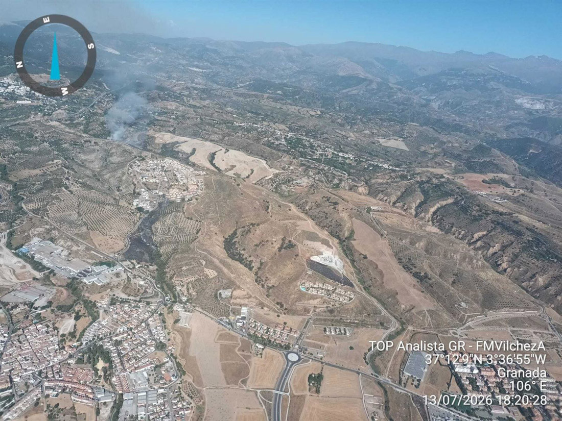 Ubicación del incendio forestal declarado en Jun (Granada) el lunes, 13 de julio (PLAN INFOCA)
